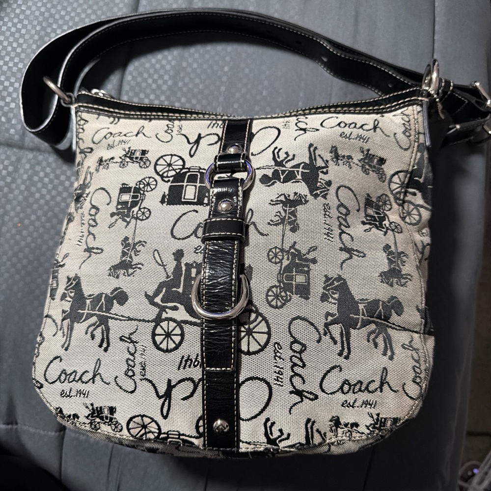 Coach Canvas Crossbody Bag in Cream and Black